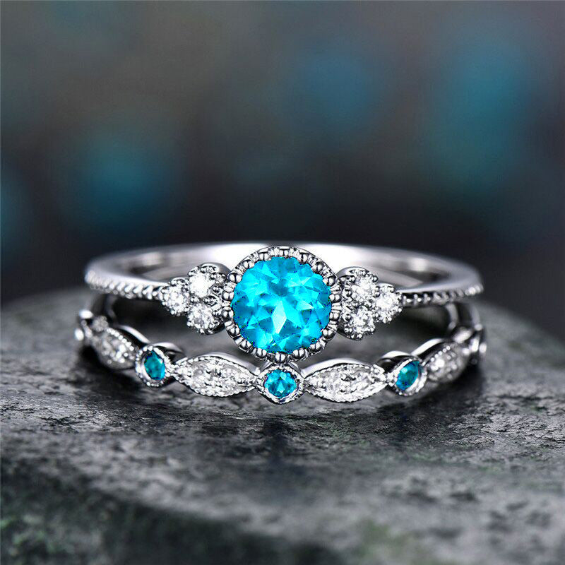 2pcs Colored Diamond Rings Rhinestones Ring