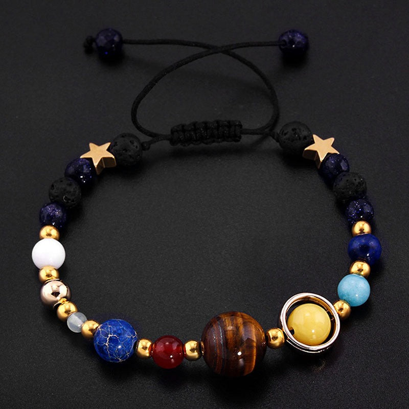 Eight Planets Alloy Bracelet, Natural Stone Bead Bracelet Women Solar System Bracelet Universe Galaxy The Eight Planets Guardian Star Natural Stone Beads Bracelet Bangle Gifts For Girls