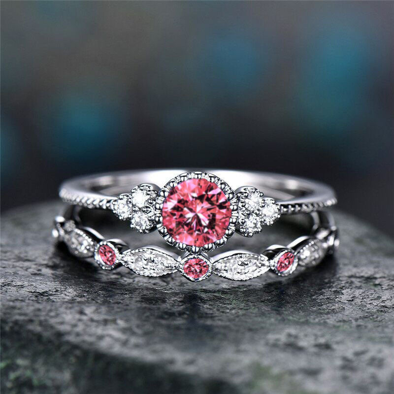 2pcs Colored Diamond Rings Rhinestones Ring