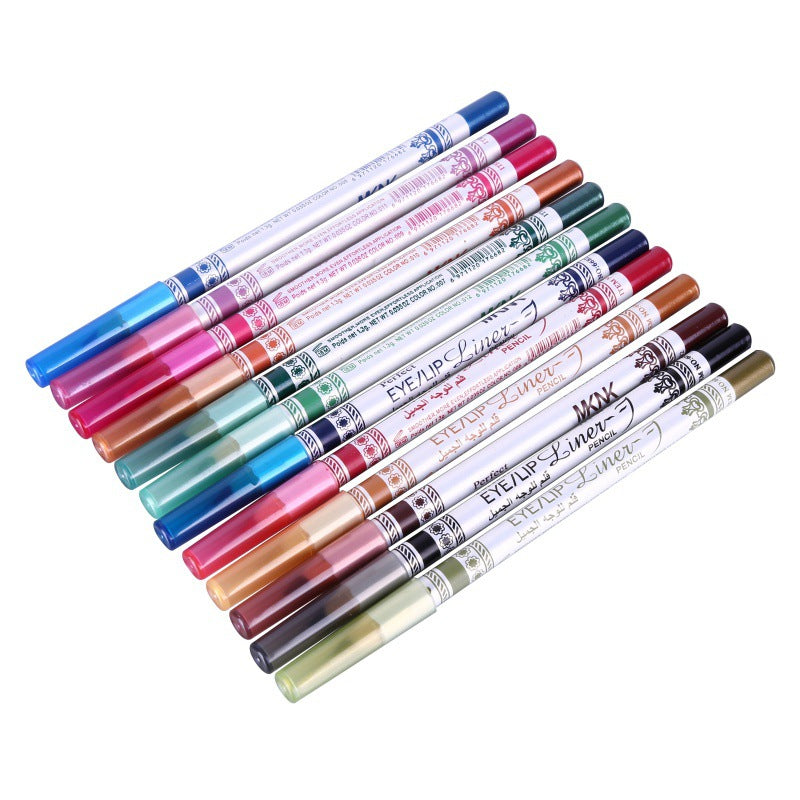 Cosmetics 12 Colors Glitter Lip liner Eye Shadow Eyeliner Pencil Pen Makeup