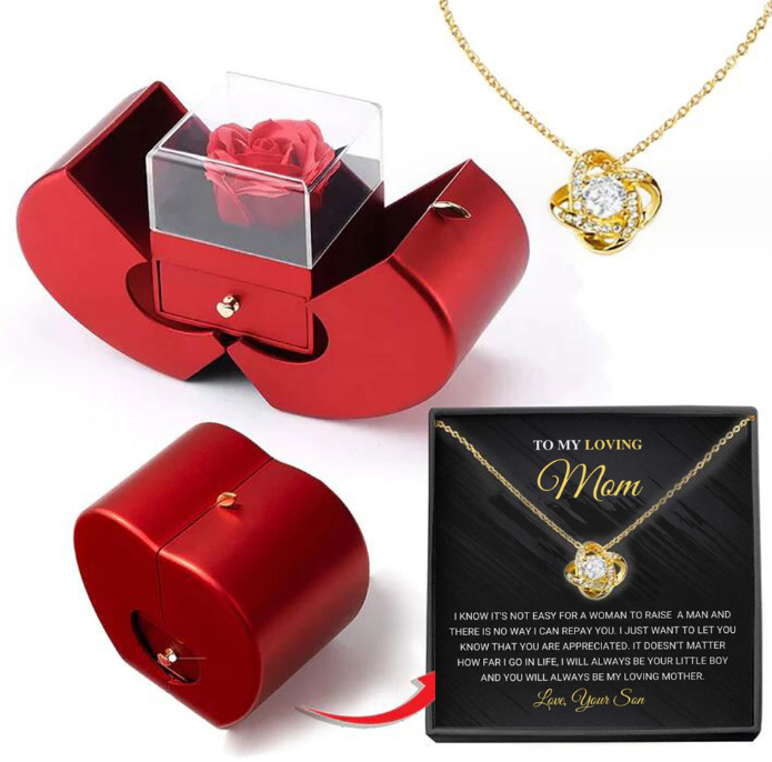 Fashion Jewelry Box Red Apple Christmas Gift Necklace Eternal Rose For Girl Mother's Day Valentine's Day Gifts With Artificial Flower Rose Flower Jewelry Box