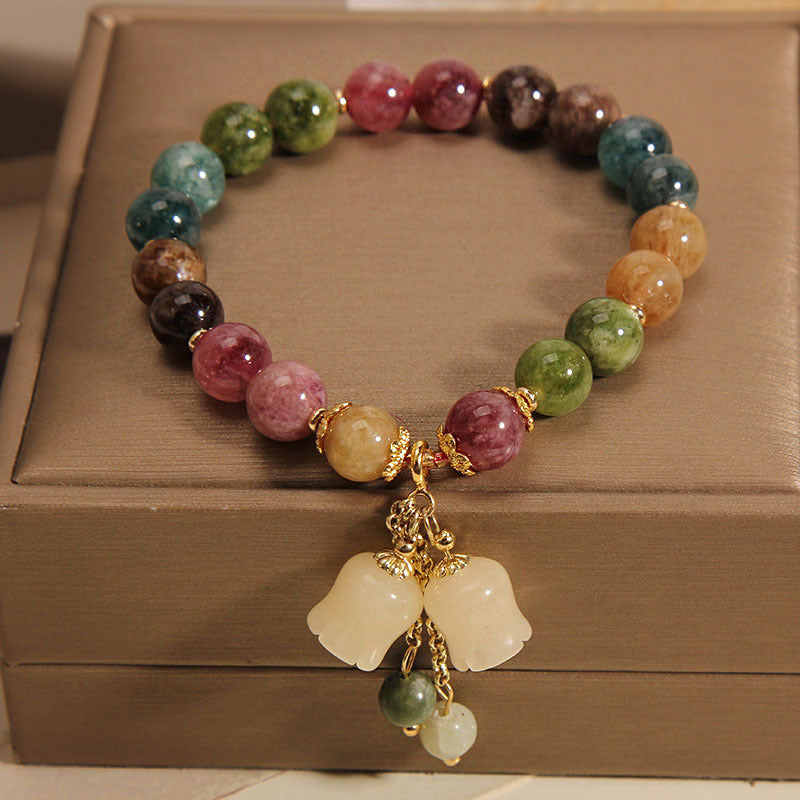 Natural Color Tourmaline Female Summer Ins Lily Pendant Bracelet