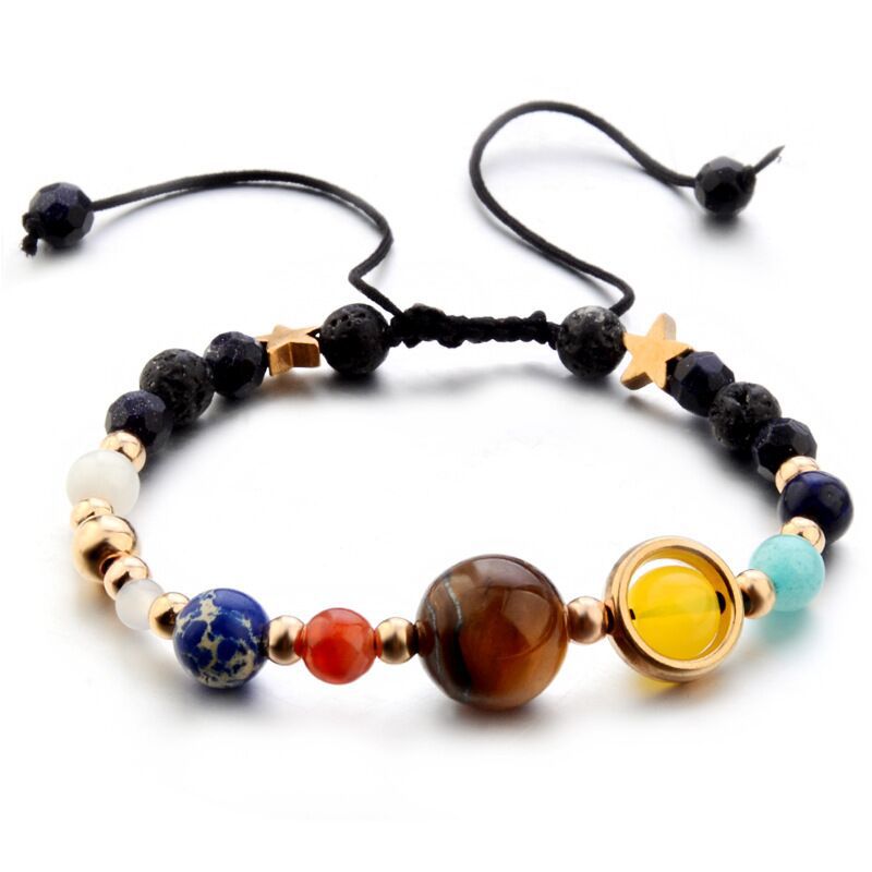 Eight Planets Alloy Bracelet, Natural Stone Bead Bracelet Women Solar System Bracelet Universe Galaxy The Eight Planets Guardian Star Natural Stone Beads Bracelet Bangle Gifts For Girls