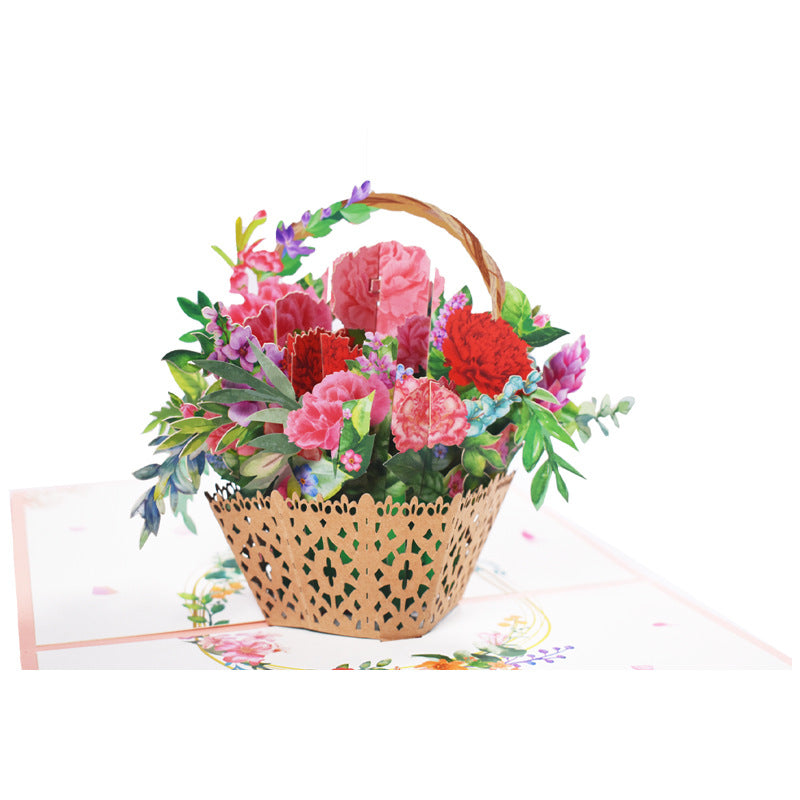 Flower Basket 3D Three-dimensional Greeting Card Handmade Paper Carved Holiday Thanks Blessing Card