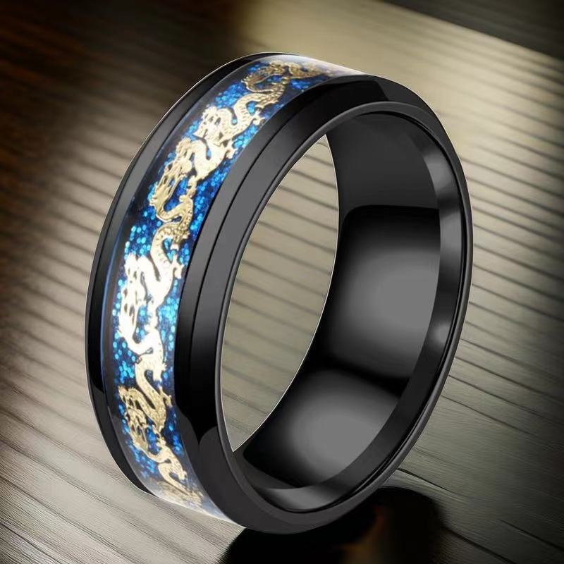 Fashion Simple Titanium Steel Chinese Dragon Ring