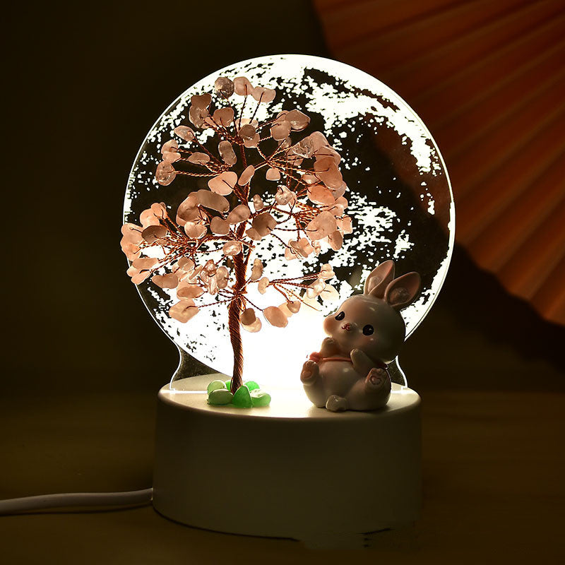 Natural Crystal Crushed Copper Wire Fortune Tree Table Lamp Decorative Ornaments