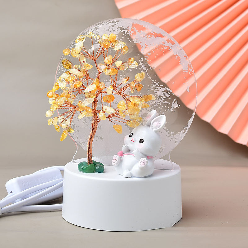 Natural Crystal Crushed Copper Wire Fortune Tree Table Lamp Decorative Ornaments