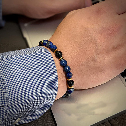 Unisex Lapis Lazuli Chiffon Black Agate Bracelet