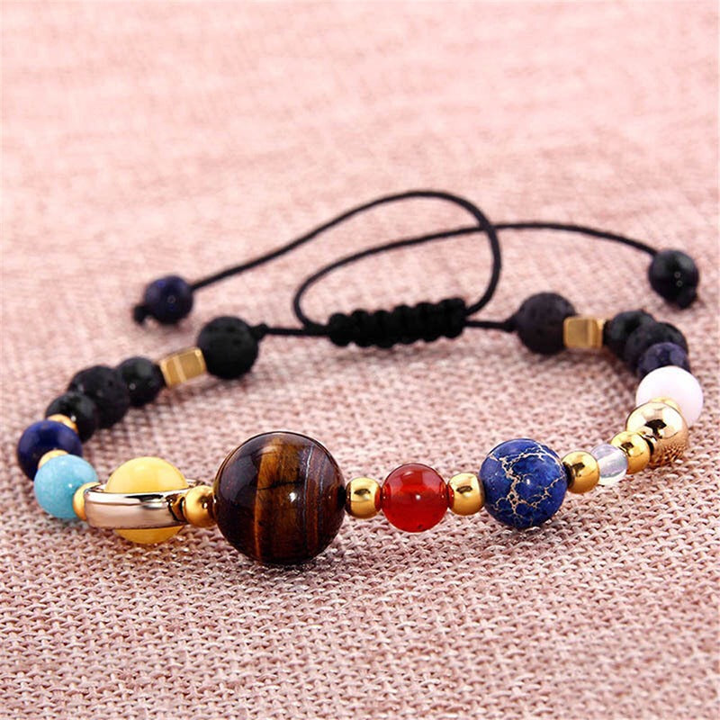 Eight Planets Alloy Bracelet, Natural Stone Bead Bracelet Women Solar System Bracelet Universe Galaxy The Eight Planets Guardian Star Natural Stone Beads Bracelet Bangle Gifts For Girls