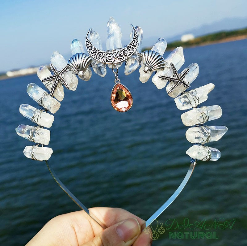 Crystal Multicolored White Starfish Moon Crystal Pendant